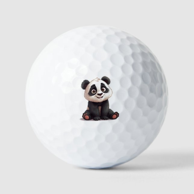 Sitting Panda Bear Cartoon Illustration Artwork Golfball (Vorderseite)