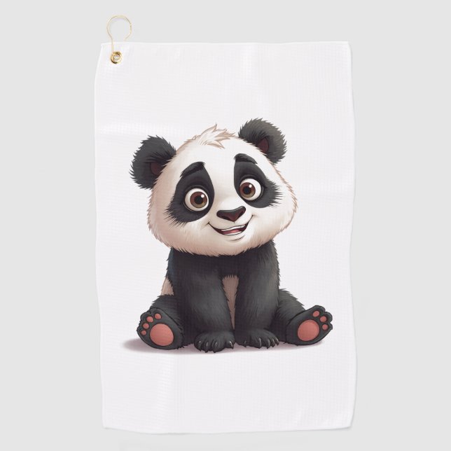 Sitting Panda Bear Cartoon Illustration Artwork Golfhandtuch (Vorderseite)