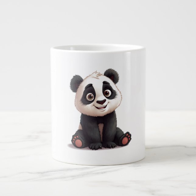 Sitting Panda Bear Cartoon Illustration Artwork Jumbo-Tasse (Vorderseite)