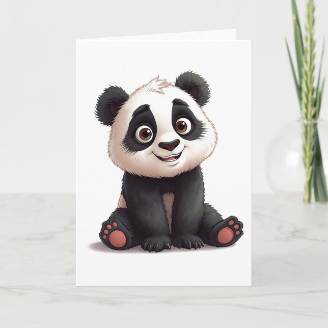 Sitting Panda Bear Cartoon Illustration Artwork Karte (Vorderseite)