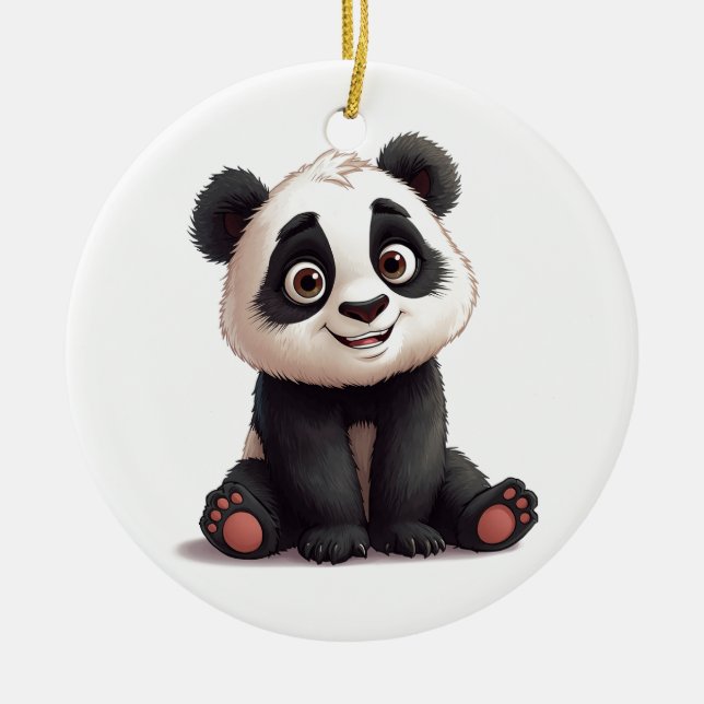 Sitting Panda Bear Cartoon Illustration Artwork Keramik Ornament (Vorne)