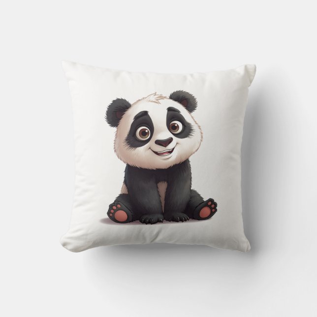 Sitting Panda Bear Cartoon Illustration Artwork Kissen (Vorderseite)