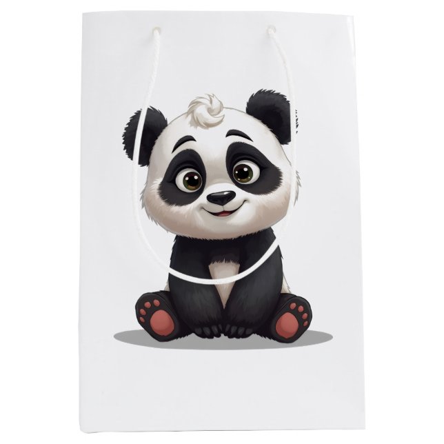 Sitting Panda Bear Cartoon Illustration Artwork Mittlere Geschenktüte (Vorderseite)