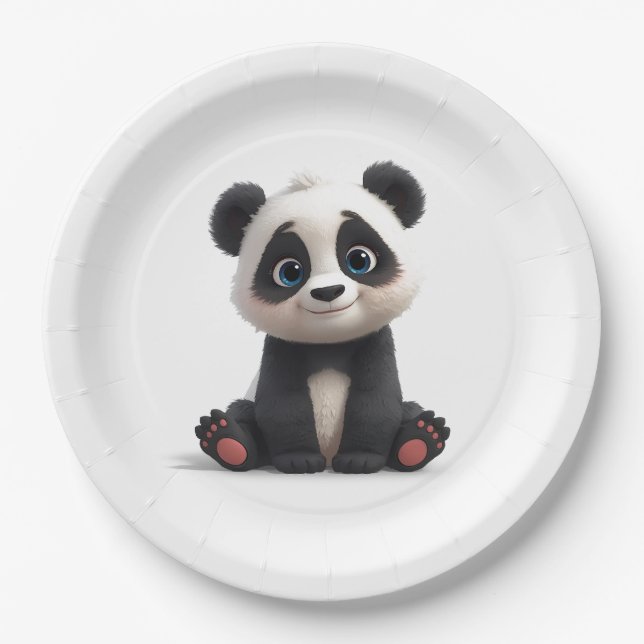 Sitting Panda Bear Cartoon Illustration Artwork Pappteller (Vorderseite)