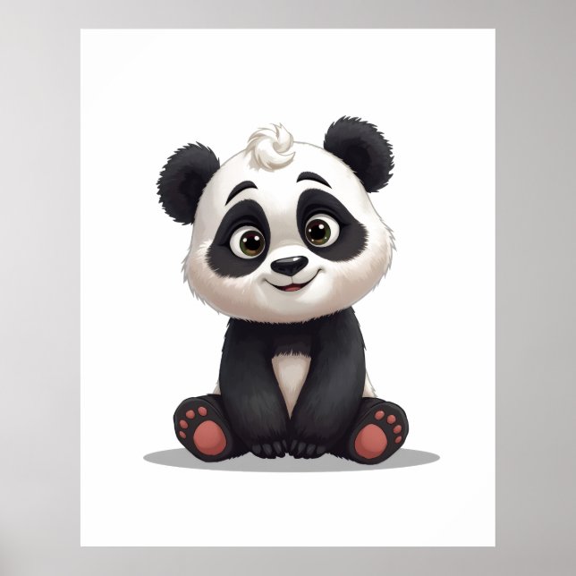Sitting Panda Bear Cartoon Illustration Artwork Poster (Vorne)