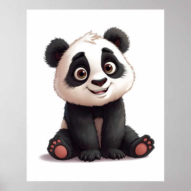 Sitting Panda Bear Cartoon Illustration Artwork Poster (Vorne)