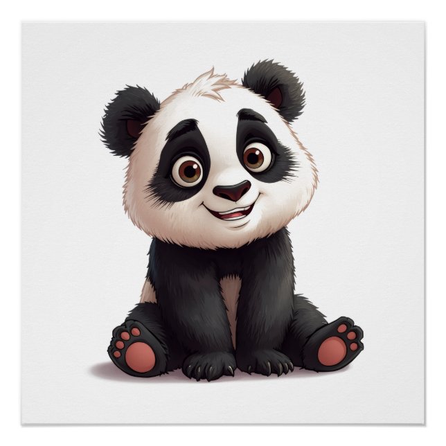 Sitting Panda Bear Cartoon Illustration Artwork Poster (Vorderseite)