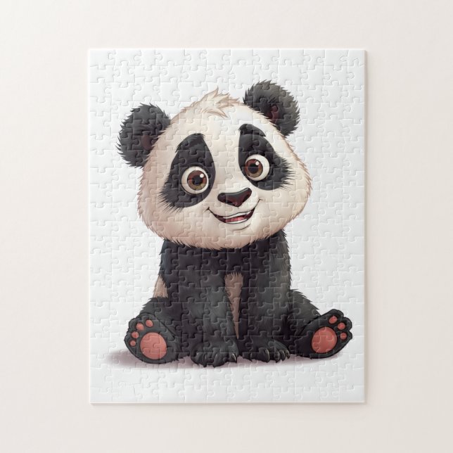 Sitting Panda Bear Cartoon Illustration Artwork Puzzle (Vertikal)