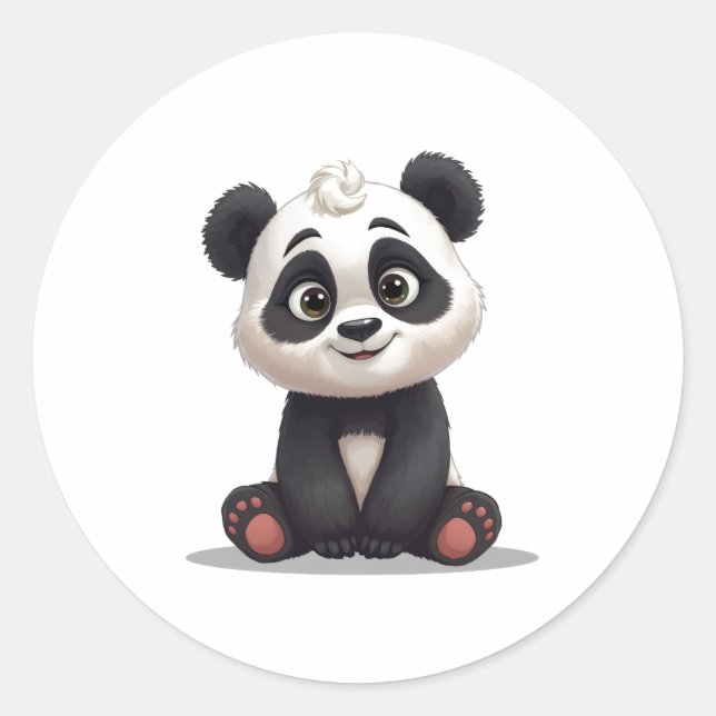 Sitting Panda Bear Cartoon Illustration Artwork Runder Aufkleber (Vorderseite)