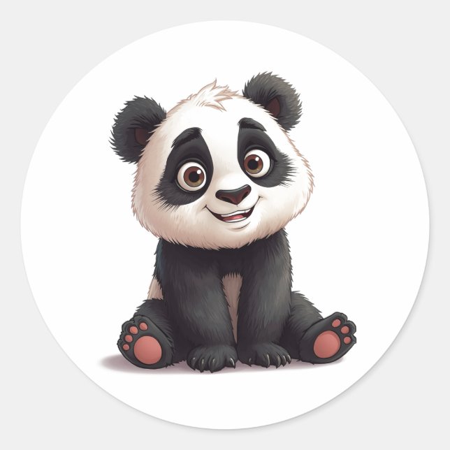 Sitting Panda Bear Cartoon Illustration Artwork Runder Aufkleber (Vorderseite)