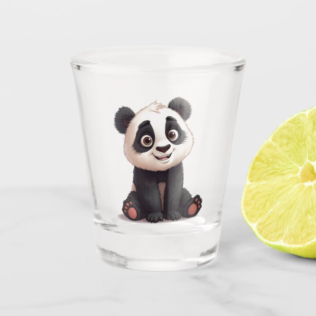 Sitting Panda Bear Cartoon Illustration Artwork Schnapsglas (Vorderseite)