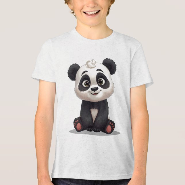 Sitting Panda Bear Cartoon Illustration Artwork Tri-Blend Shirt (Vorderseite)