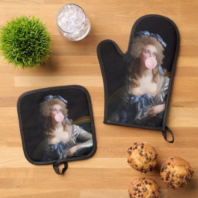 Sittsam mit rosa Kaugummi Ofenhandschuh & Topflappen-Set (Oben Unten)
