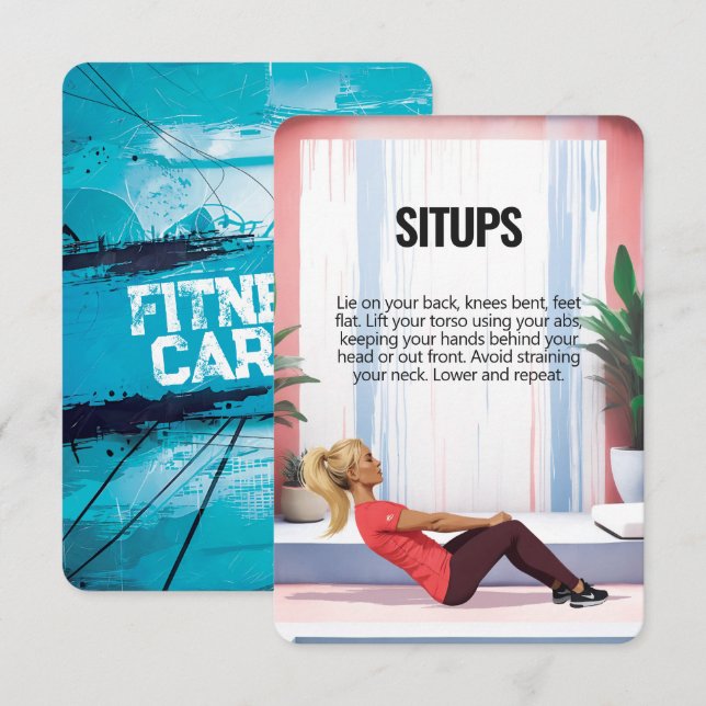 Situps Crunches Fitness Card mit Blue Backups Save The Date (Vorne/Hinten)