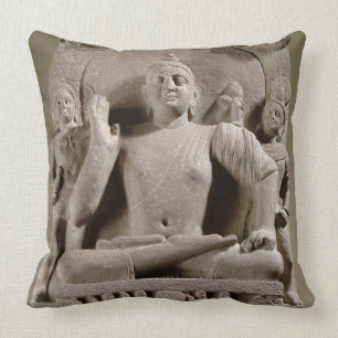 SitzBodhisattva, Mathura (roter Sandstein) Kissen