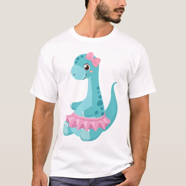Sitzen Baby Dinosaurier mit rosa Balletttutu T-Shirt (Vorderseite)