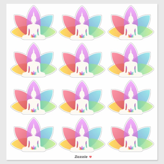 Sitzen Buddha und farbenfrohe Lotus Petals Aufkleber (Blatt)