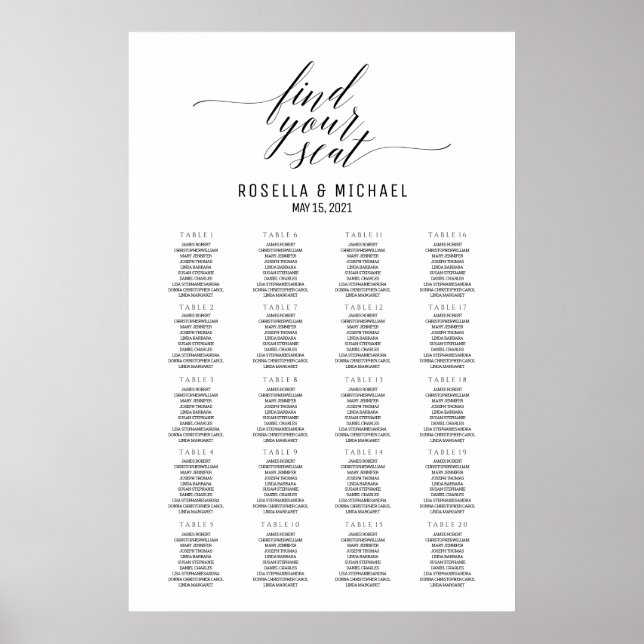 Sitzen finden - Übersicht über die Hochzeitssitze Poster (Vorne)