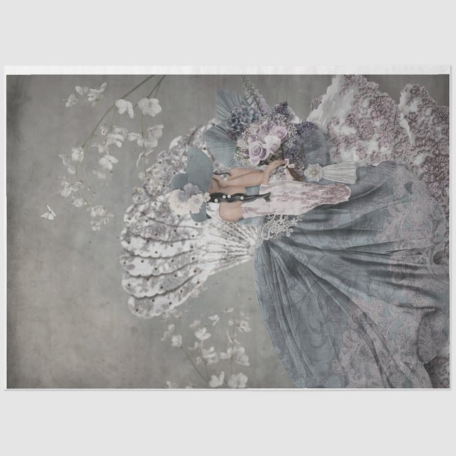 Sitzen Hübscher eleganter Frauenportrait Blumenlüf Seidenpapier (Vorderseite)