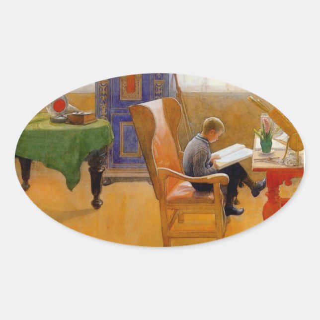 Sitzen im Sessel Ovaler Aufkleber (Vorderseite)