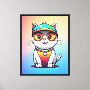Sitzen Katzenbrille und Hut tragen Leinwanddruck