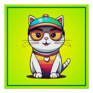 Sitzen Katzenbrille und Hut tragen Poster