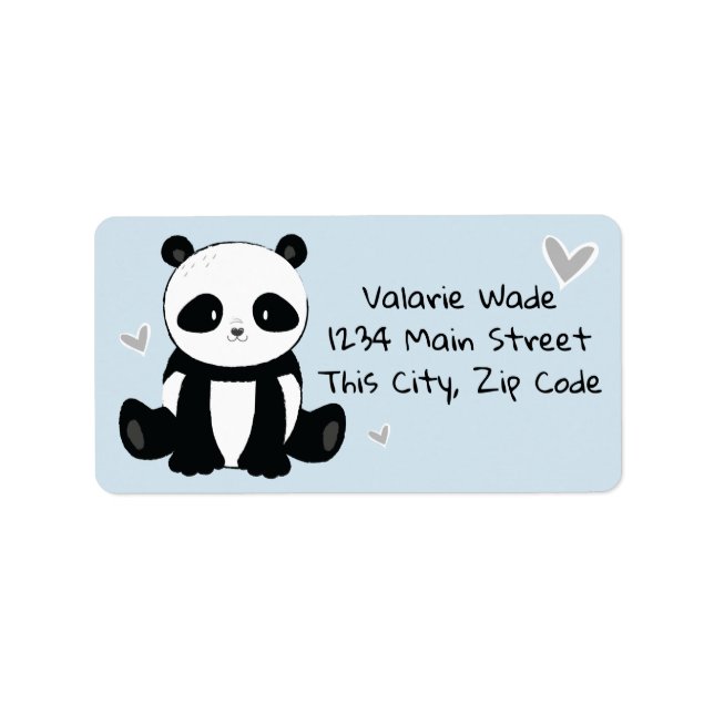 Sitzen Panda mit Herz blau Adressaufkleber (Vorne)