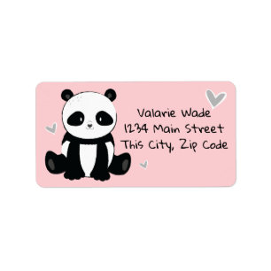 Sitzen Panda mit Herz rosa Adressaufkleber