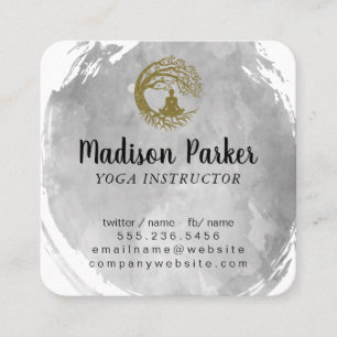 Sitzen unter Bäumen   Wasserfarbe Quadratische Visitenkarte