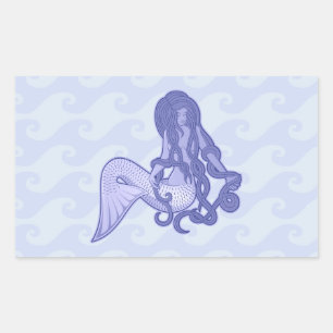 Sitzen von Mermaid Blue Rechteckiger Aufkleber