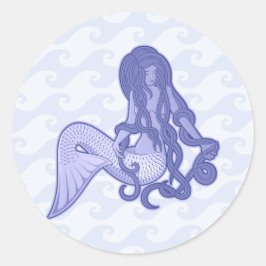 Sitzen von Mermaid Blue Runder Aufkleber