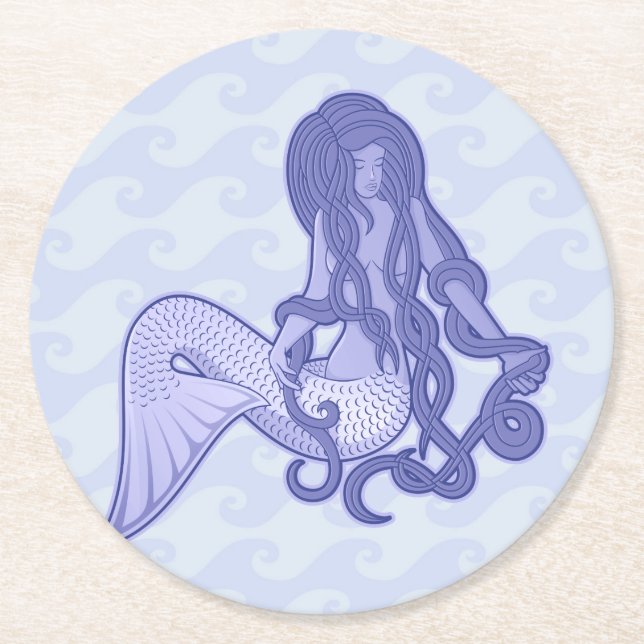Sitzen von Mermaid Blue Runder Pappuntersetzer (Vorderseite)