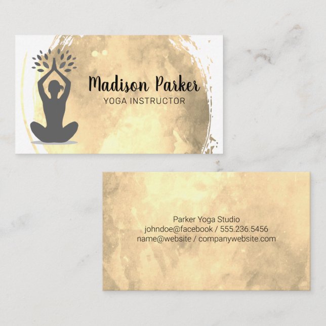 Sitzen Yoga-Pose | Gold Wasserfarbe gebürstet Visitenkarte (Vorne/Hinten)