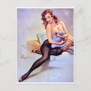 Sitzend Pin Up Postkarte