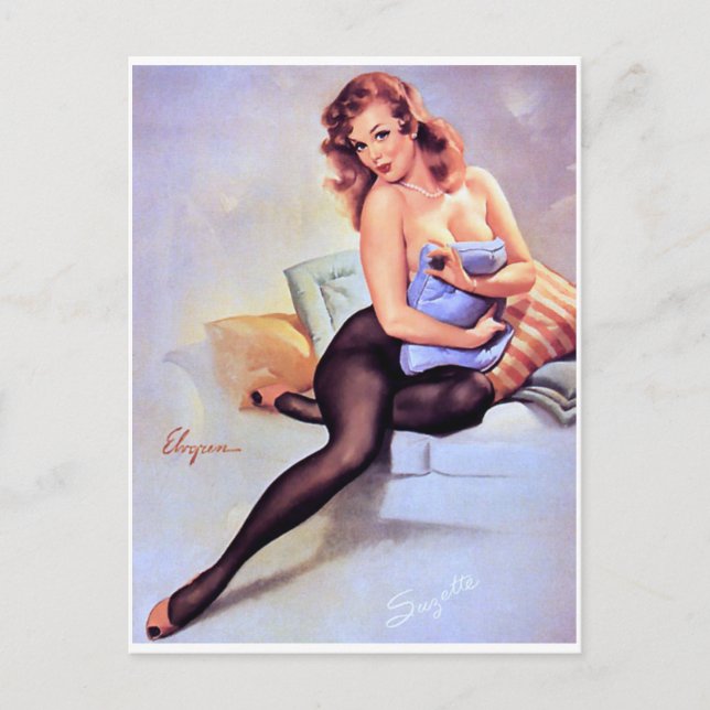 Sitzend Pin Up Postkarte (Vorderseite)