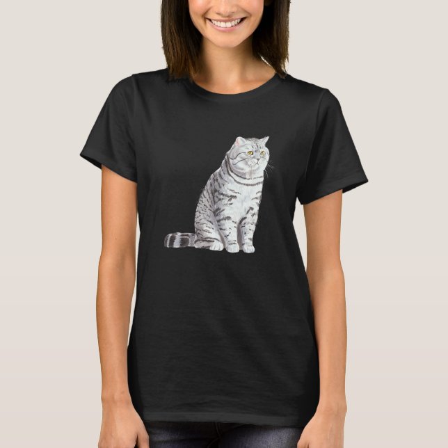 Sitzende Britisch Kurzhaar Katze T-Shirt (Vorderseite)