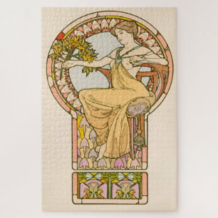 Sitzende Frau - Documents Décoratifs von Mucha Puzzle