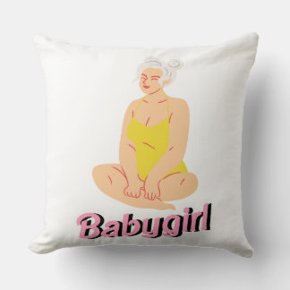 Sitzende Frau im gelben Badeanzug Babygirl Kissen