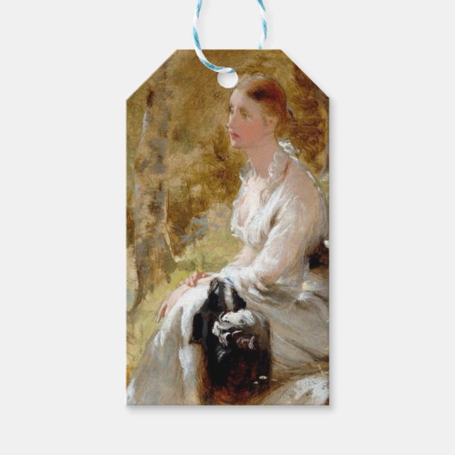 Sitzende Frau in einem Wald (Elegante Schönheit) Geschenkanhänger (Vorderseite)