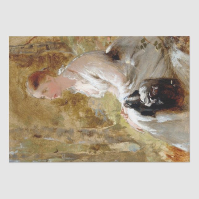 Sitzende Frau in einem Wald (Elegante Schönheit) Seidenpapier (Vorderseite)