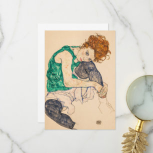 Sitzende Frau mit Bent Knee von Egon Schiele Dankeskarte