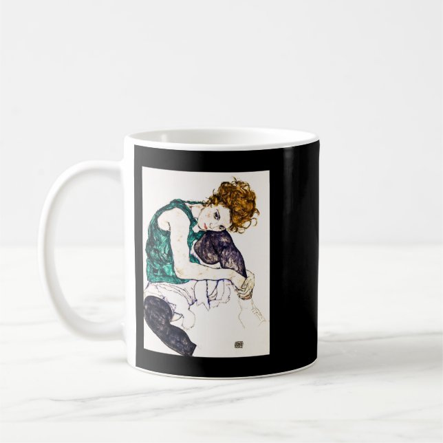 Sitzende Frau mit Bent Knees von Egon Schiele Kaffeetasse (Links)