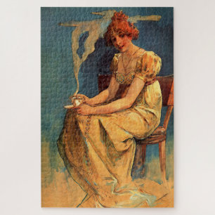 Sitzende Frau mit Kaffeetasse - Alphonse Mucha  Puzzle