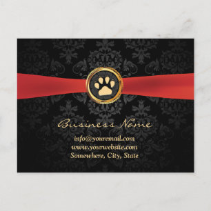 Sitzende Gold-Paw & Red Ribbon Elegante Damaske Postkarte