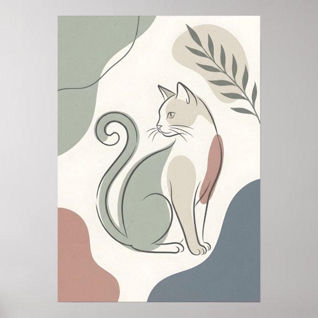 Sitzende Katze Boho Abstrakt Poster (Vorne)