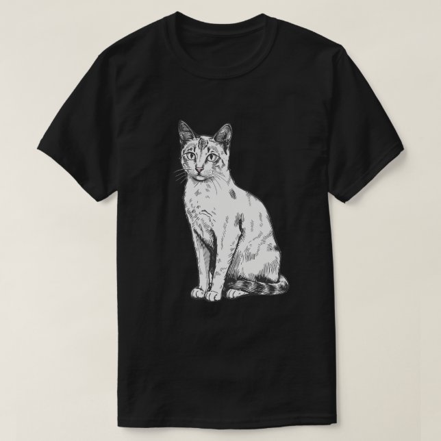 Sitzende Katzenkunst T-Shirt (Design vorne)