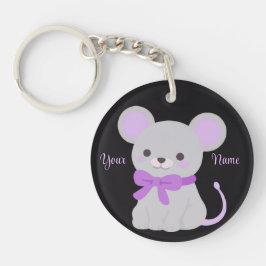 Sitzende Maus Lila Schleife Süße Kawaii Maßanferti Schlüsselanhänger