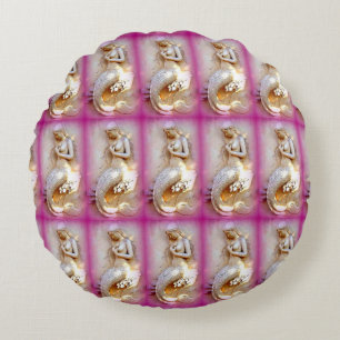 Sitzende Meerjungfrauen rosa Rundkopfkissen Rundes Kissen
