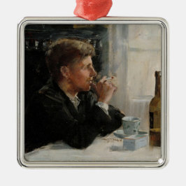 Sitzende Menschen verloren in Gedanken an den Tisc Ornament Aus Metall