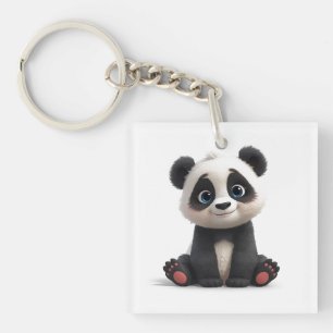 Sitzende Panda-Bär Cartoon-Illustration Kunstwerk Schlüsselanhänger